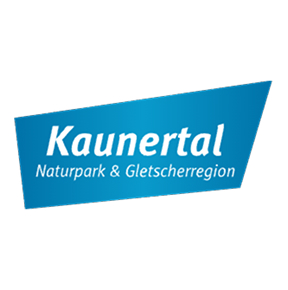 Blaues Logo mit weißem Text: Naturpark Kaunertal & Gletscherregion, entworfen von Simon Rueland.