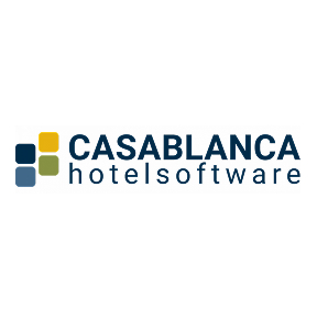 Logo mit vier farbigen Quadraten und daneben die Hotelsoftware CASABLANCA von Simon Rueland.