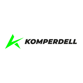 Komperdell-Logo mit grünem, stilisiertem K, schwarzem Text und der Handschrift von Simon Rueland.